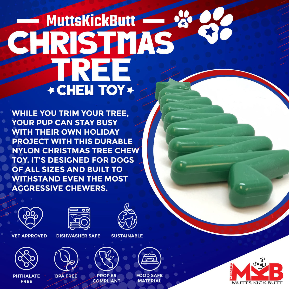 Christmas Tree Nylon Dog Chew Toy for Aggressive Chewers | USA Made & FDA Compliant