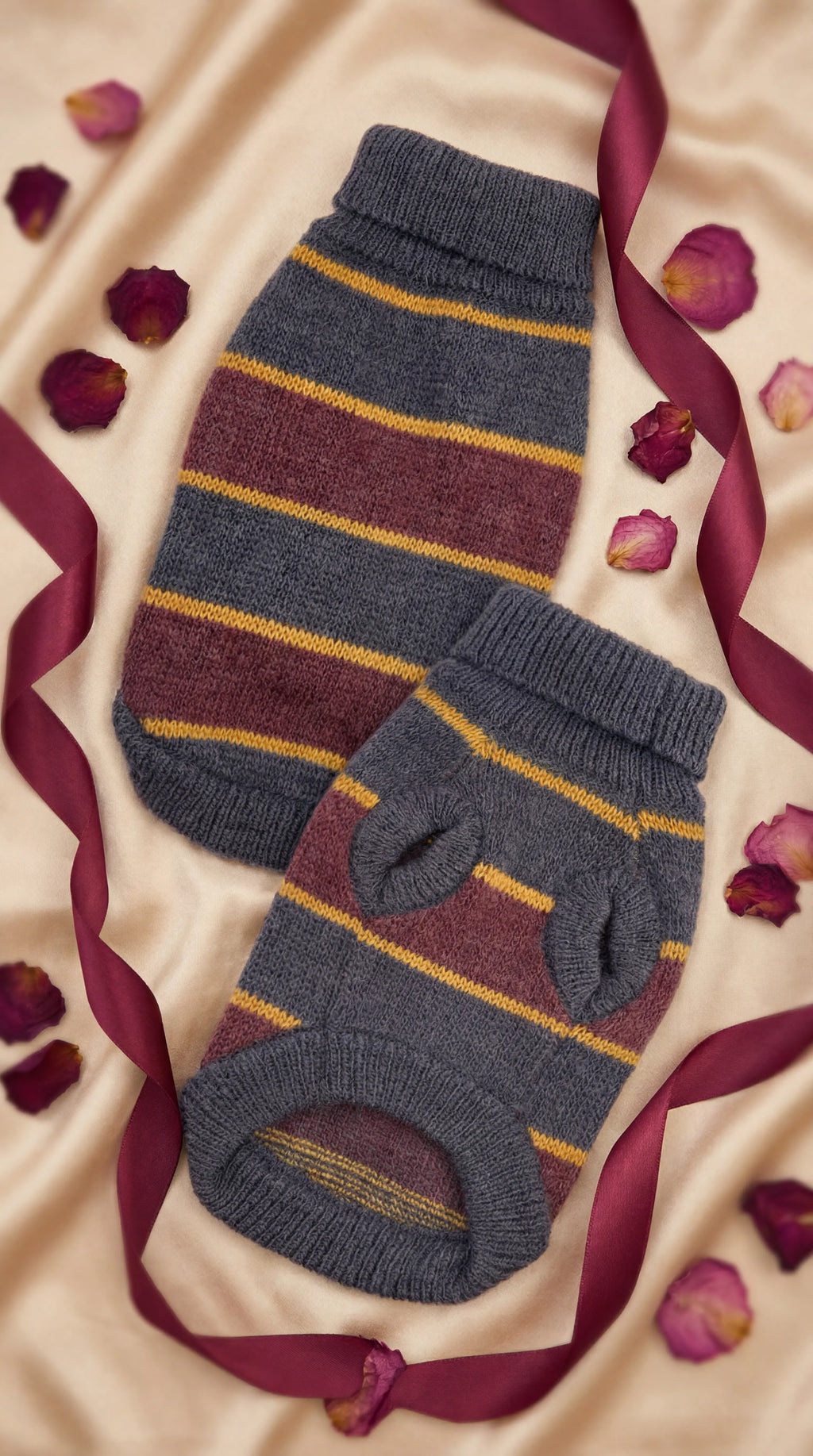 The Chai | Gray & Mustard Striped Turtleneck Dog Sweater