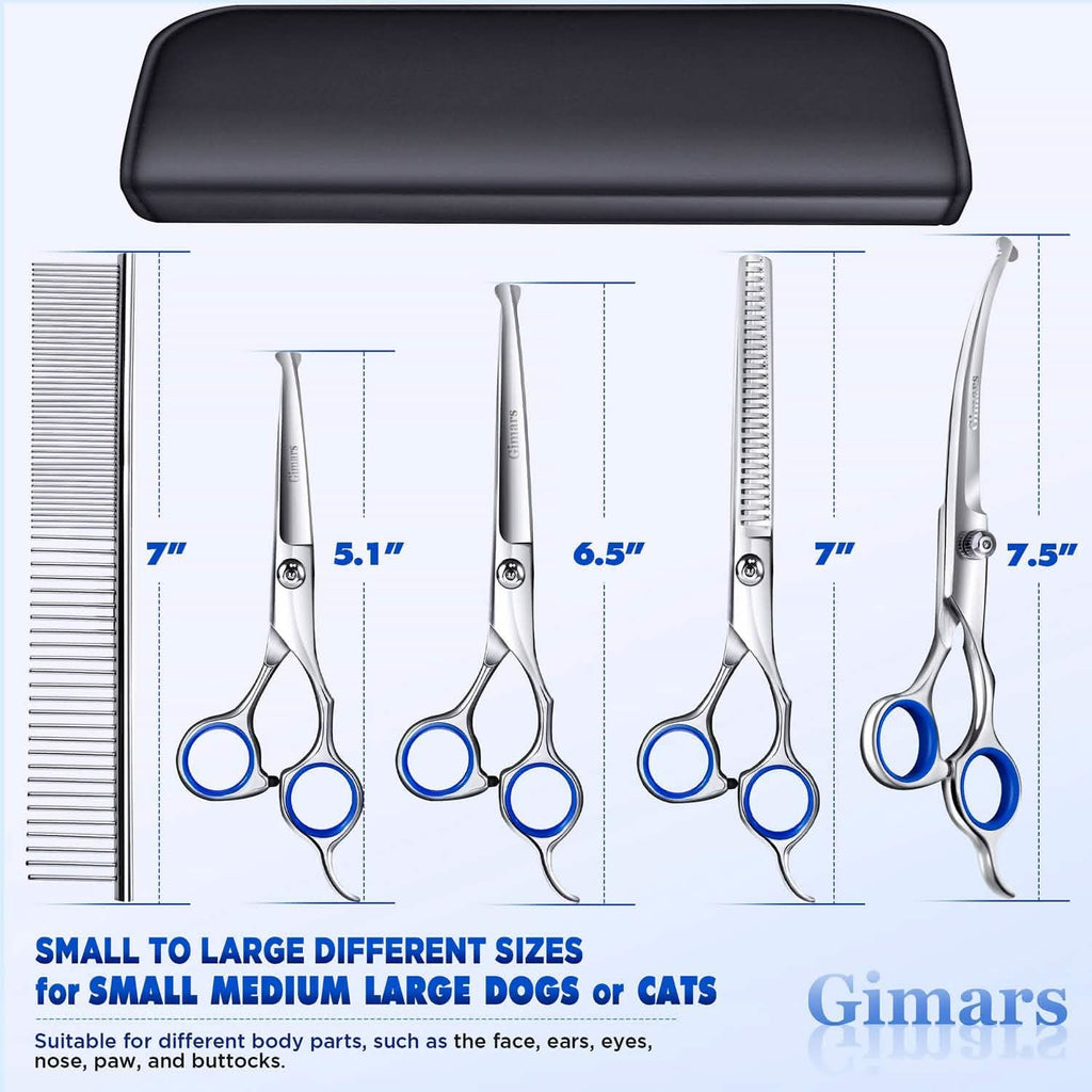 Gimars 6-in-1 Professional Stainless Steel Safety Pet Grooming Scissors